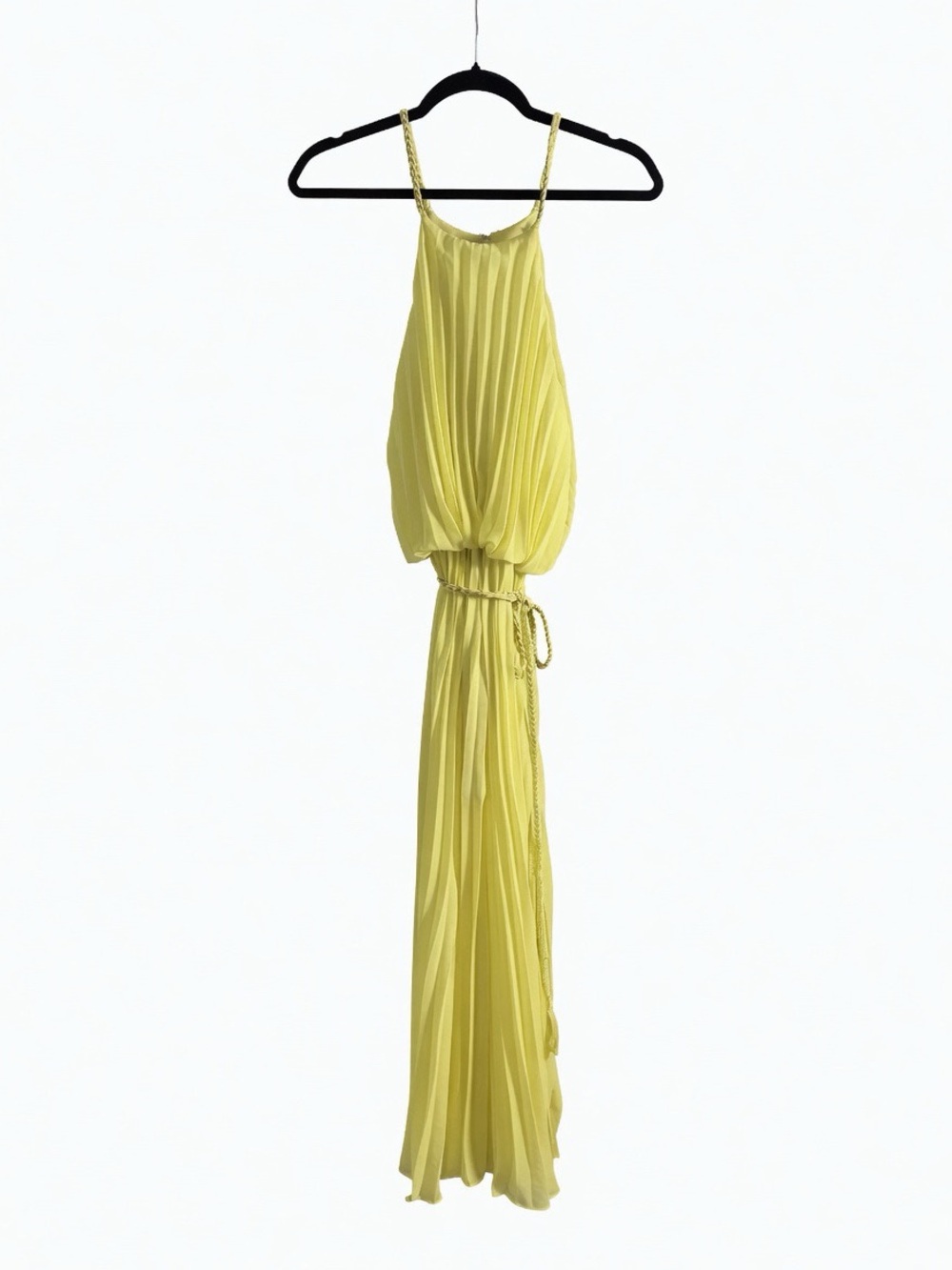 CUTE Yellow Pleated Halter Maxi Dress - Picture 2 of 2